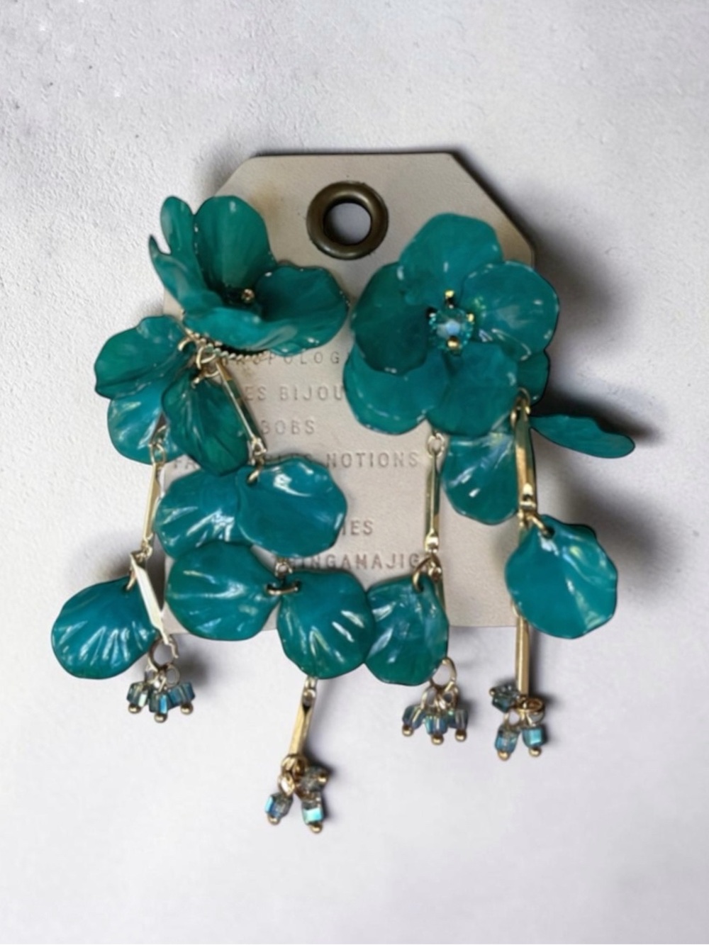 NWT Anthropologie Floral Drop Earrings IN emerald Green, MSRP $48